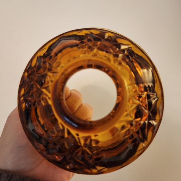 Vintage Indiana Glass Amber Stars And Bars Two Piece Fairy Lamp - Picture 8 of 8